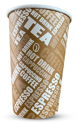 CHEF ROYALE 100 x 10oz Brown Printed Paper Cups - Single Wall Disposable Paper Cups for Hot & Cold Drinks - Coffee Cups Perfect for Cafe, Home and More. (100)