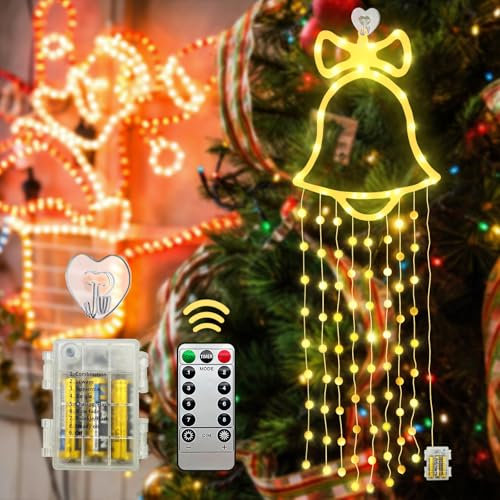 TOTHDATE Warmweiß Licht 100LEDS Fensterbeleuchtung Weihnachten, Weihnachtsdeko Fenster mit 8 Modi & Fernbedienung Weihnachtsdeko Batterie für Fenstertür Traufbalken Innen Outdoor