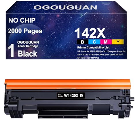 OGOUGUAN 142A W1420A 142X Tonerkartusche kompatibel für HP 142A 142X W1420A W1420X für HP Laserjet MFP M110w Toner M110w M140we M110we M139w M139we Toner 1 Schwarz (ohne Chip 2000 Seiten)
