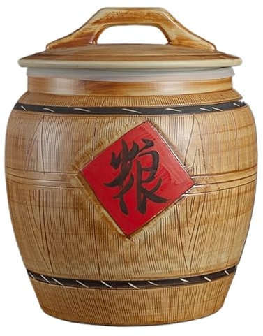 YLFFFZXK Large Rice Storage Container with Lid Rice Bucket Ceramic Grain Storage Bin Food Storage Containers Chinese Design Rice Dispenser(15KG)