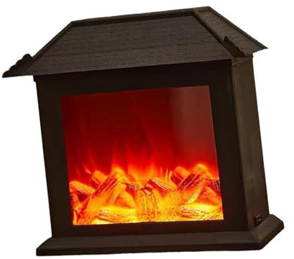 perfk Fireplace Lights LED Flame Flameless Fireplace Lantern Fake Fireplace Christmas Ornaments Patio Parties, Flat roof
