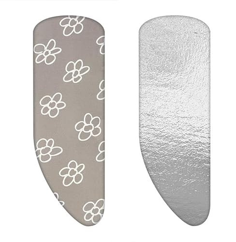 Set | Housse de table à repasser asymétrique avec support (couleur : fleurs grises) (A-XXL, molleton vapeur)
