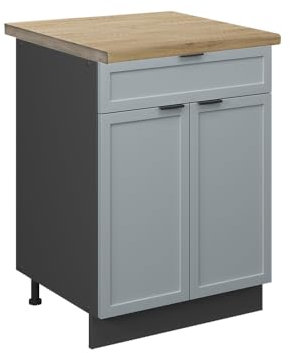 Vicco Kitchen base cabinet Fame-Line, Light blue-grey, 60 cm with drawer, WT Oak