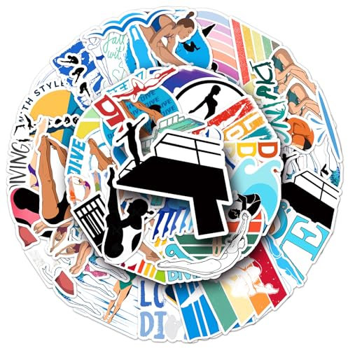 Bric Dodo 50 Stück Diving Aufkleber Auto Laptop Telefon Gitarre Skateboard Motorrad Fahrrad Springen Stickers Set Vinyl Wasserdicht Aesthetic Aufkleber für Jugendliche Kinder Erwachsene