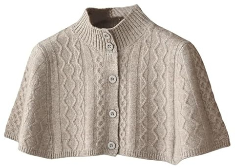 LIUYUYOUGO Pashminas Für Damen,Warmer Schulterschal Umhang Für Damen Kurzer Strickschal Poncho Aus Merinowolle Vintage Strickjacke Mit Zopfmuster Vorne Offener Knopfleiste Schulter Swrug Überzüg