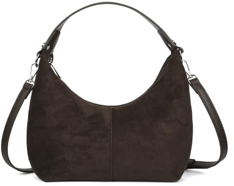 ALUSBELL Wildleder-Tragetaschen für Damen, Retro, Wildleder, Crossbody-Tasche, Halbmond-Umhängetasche, Hobo-Tasche, Reisetasche, Handtasche, Handtasche, Kaffee