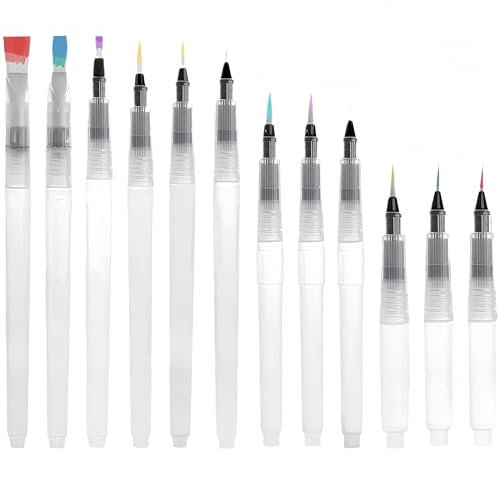 Zhenghebuy 12 Pièces Pinceau Aquarelle Reserve d'eau,Ensemble de Stylo Pinceau à Eau,Réservoir d'eau Stylos pour Le Mélange des Couleurs et la Calligraphie