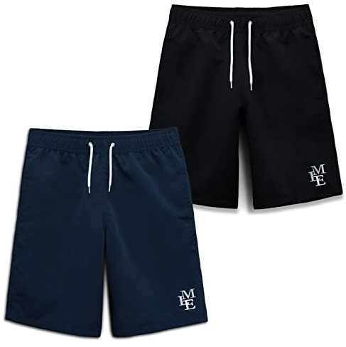 MEILONGER Boys Swim Trunks Quick Dry Beach Board Shorts Swimwear Bathing Suits Size 6-7,8,10-12,14-16(Black+Navy,18-20)