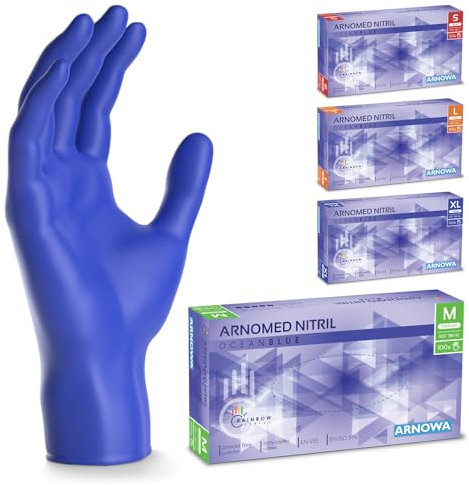 500x ARNOMED® Guanti nitrile M Blu Scuro, Guanti monouso senza polvere e lattice, Guanti plastica usa e getta dermanytril, Per cucina, pulizia casa, alimenti e tattoo XS, S, M, L, XL