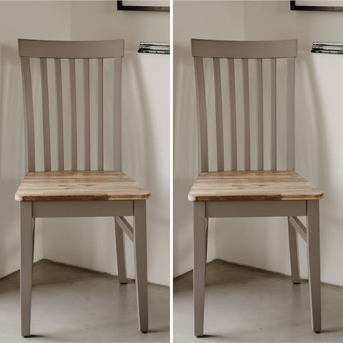 Statement Furniture Florence Dining Chairs with Acacia Wooden Seat | High Back, W45cm, H94cm, D53cm, Seat Height 45cm | Quality Chairs (dove grey, 2-Chairs)