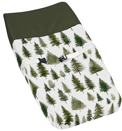Sweet Jojo Designs Wickelunterlage für Neugeborene, für Jungen und Mädchen, geschlechtsneutral, für Neugeborene, Wickelunterlage, Waldmotiv, Natur, Kiefernbaumjäger, abstraktes Aquarell, Salbeigrün