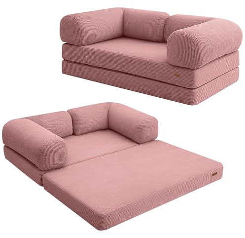 COMAX Sofá cama tipo futón, sofá cama plegable 4 en 1 tamaño Queen con reposabrazos en forma de L, silla plegable convertible, colchón cama plegable, cómodo salón para sala de estar, dormitorio, color