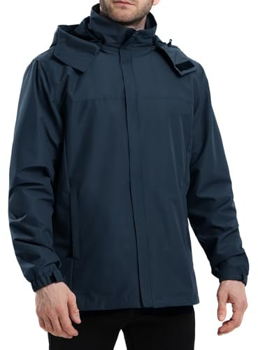 Herren Regenjacke Wasserdicht Atmungsaktiv Outdoorjacke Windbreaker mit Kapuze Leichte Freizeitjacke Fahrrad Regenjacke für Wandern Reisen Blau XXL