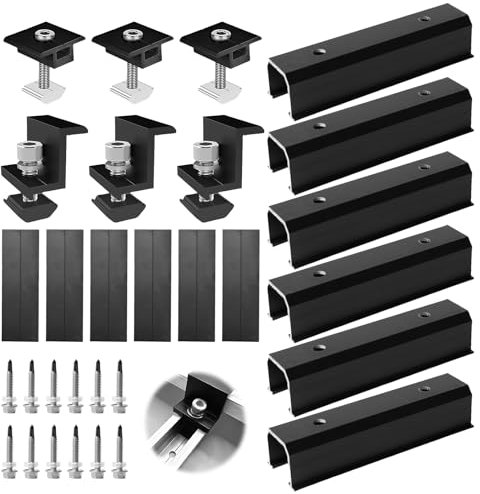Support Panneau Solaire, Support Panneau Solaire Sol, Rail Panneau Solaire, Kit de Support de Panneau Solaire 12 cm Et Accessoires Noir Réglable de 30 à 35 Mm, Support Pour Panneaux Solaires