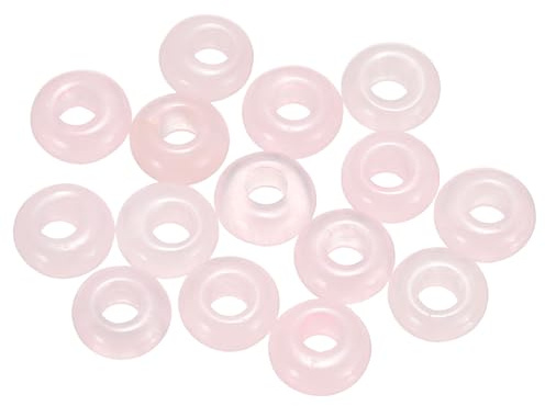 sourcing map 15pcs Large Hole Stone Beads 5x10mm Flat Round Natural Stone Loose Beads with 4mm Hole for Bracelet Necklace DIY Crafts Accessory Making, Rose Quartz