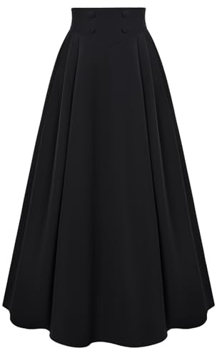 SCARLET DARKNESS Women's Renaissance Rockabilly Skirt Vintage Solid Color Long Length Skirt Black M