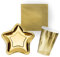 Set de Fiesta Dorado 44 uds, Platos 23 cm en Forma de Estrella 12 uds, Vasos 12 uds y Servilletas 20 uds, Decoración para Celebraciones
