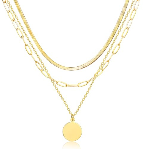 ZOERAY Layered Kette Gold Silber Damen Halskette Goldkette Damen Wasserfest | 18K Vergoldete Ketten mit Anhänger,Stapelbare Silberkette Lange ,Mehrreihige Necklace Set,Modeschmuck,Geschenke für Frauen