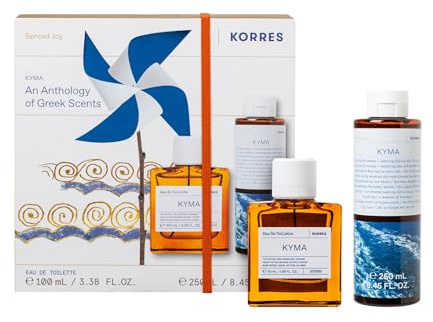KORRES KYMA Duftset für Ihn, frischer aquatischer Herrenduft mit Limette, Mandarine & Zedernholz, Duschgel mit Aloe-Extrakt, vegan, ohne Polyzyklische Moschusverbindungen & Phthalate, 100 + 250ml