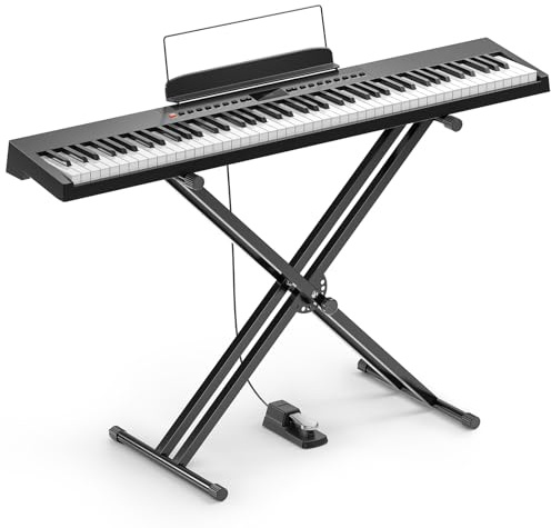 Donner DEP-05 Digital Piano 88 Key Semi Weighted Keyboard, Portable Electric Piano Velocity-Sensitive Keyboard Set with Detachable X Stand & Pedal, Wireless Audio & MIDI, Gifts for Beginners, Black
