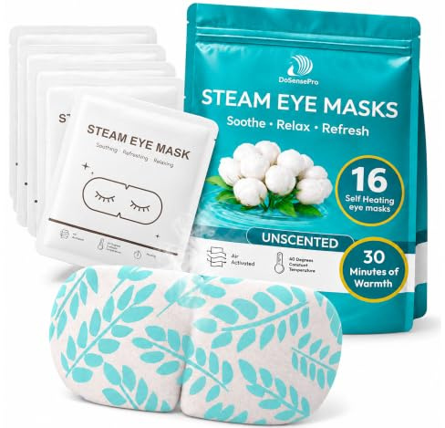 DoSensePro Steam Eye Mask - 16 Pack Unscented Self-Heating Warm Compress for Dry Eyes, Puffy Eyes Relief, Cornea Care, and Relaxation – Soothing & Comfortable Heated Eye Pads