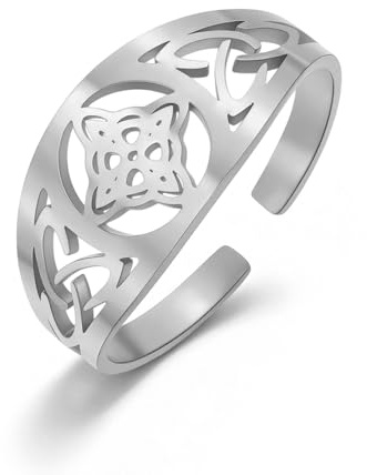 Dreamtimes Hexenknoten-Ring für Damen und Herren – verstellbare Ringe aus Edelstahl – keltisch, vierfach, Wicca, Hexenknoten-Ring, Hexerei-Amulett, Schmuck