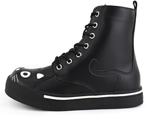 T.U.K. Kitty Black Faux Leather 7-Eye Lace-Up Combat Boots, Women US 5