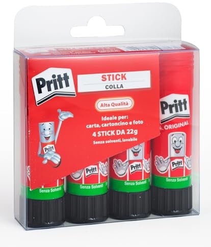Pritt Colla Stick 4 x 22g, colla per bambini sicura e affidabile, colla Pritt per lavoretti e fai da te, con una tenuta forte per uso scuola e ufficio, 4 stick x 22g