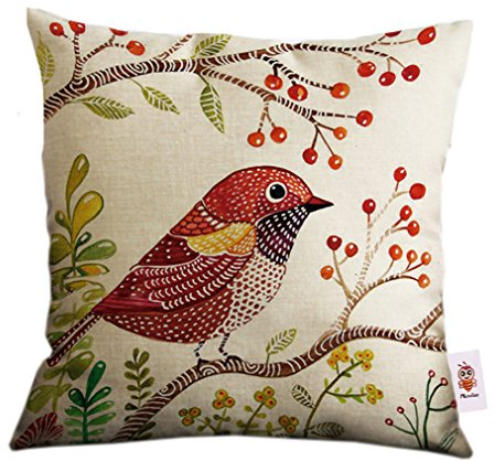 nunubee Leinen Baumwolle Cute Überwurf Kissen Fall Home Sofa Kissenbezug Baum Vogel, Baumwolle / Leinen, multi, 45cm*45cm/18*18