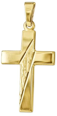 CLEVER SCHMUCK Kreuz zur Firmung 21 mm quer gemustert und 2 Linien diamantiert glänzend 333 GOLD 8 KARAT Konfirmation Geschenk im Kreuz-Etui sand