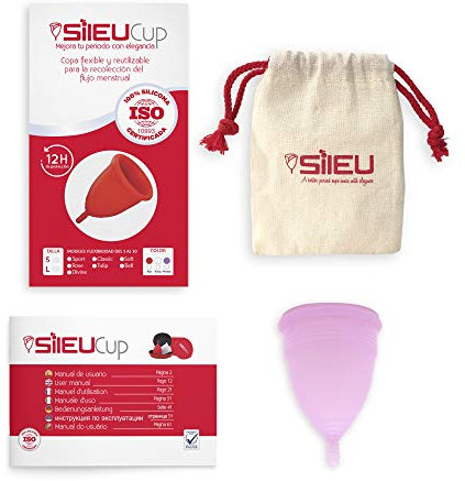 Sileu Cup Soft Menstruationstasse, hilft Harnwegsinfektionen, Blasenentzündungen, empfindliche Blasen, Krämpfe, Menstruationsbeschwerden, lindert Schmerzen durch Menstruation, Größe L, Violett