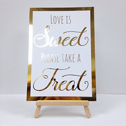 Made by Mika Candy bar sweet buffet sign Gold foil on white Love is Sweet printed on thick card (1, A5 print only)