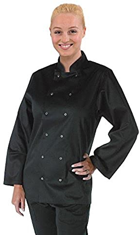 Whites Classic Chefs Clothing Vegas Chef Jacket, Long Sleeve, Black, XXL | Polycotton blend ensures long-lasting commercial durability for busy kitchens, maintaining a professional look.