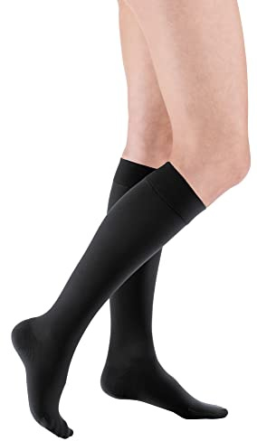 medi mediven comfort Kniestrümpfe mit Spitze Unisex - Besonders weiche Kompressionsstrümpfe CCL2 für Damen und Herren - Schwarz - Größe IV
