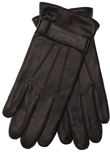 EEM Herren Lederhandschuhe, weiches italienisches Leder, Klettverschluss, Fleecefutter, schwarz M