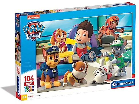 Clementoni 23970 Maxi Paw Patrol – Puzzle 104 Teile ab 4 Jahren, farbenfrohes Kinderpuzzle mit extra großen Puzzleteilen, Geschicklichkeitsspiel für Kinder