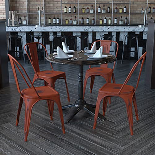 Flash Furniture Blake Stapelstuhl aus Metall, für drinnen und draußen, 4 Stück, Used-Look, Rot