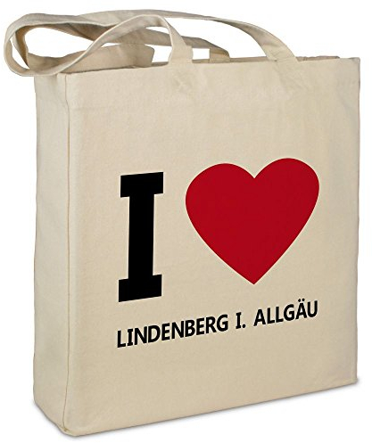 Stofftasche mit Stadt/Ort Lindenberg i. Allgäu - Motiv I Love - Farbe beige - Stoffbeutel, Jutebeutel, Einkaufstasche, Beutel