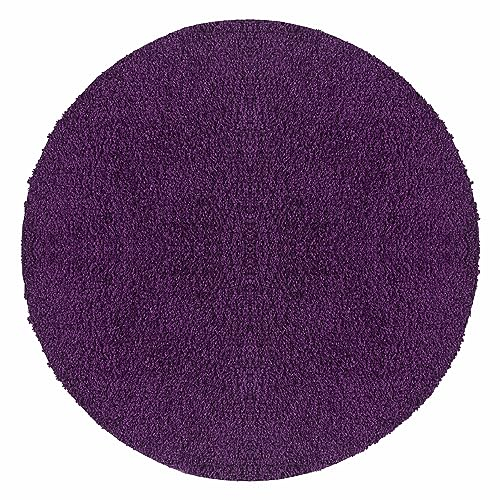 Runder Teppich Wohnzimmer Hochflor Einfarbiges Design Langflor Shaggy Modern Flauschig, Farbe: Violett-1, Größe: 80 cm Rund