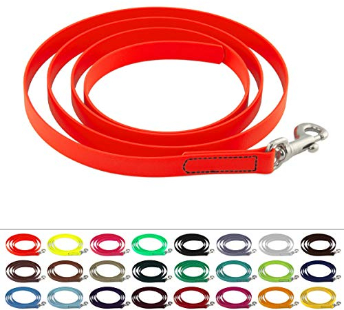 LENNIE BioThane Führstrick, 19mm breit, 2m lang, Karabinerhaken, genäht, Neon-Orange