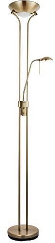Mother & Child Dual Floor Lamp & Adjustable Flexible Gooseneck Reading Light – Antique Brass & Opal Glass –Twin Dimmer Switch Task Light Bulb– 1.8m Tall Free Standing Living Room Lounge Modern Kit