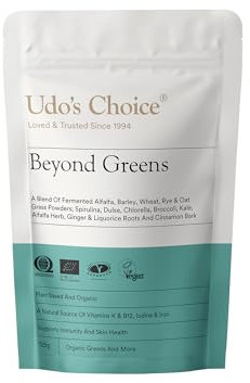 Greens Powder with Barley, Kale, Chlorella & Spirulina – Organic Vegan Superfood for Skin, Gut & Immune Health – High Fibre Detox Support – Udo's Choice Beyond Greens – 16 Servings