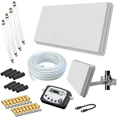 Selfsat H30D4+ Sat Flachantenne Quad mit Fensterhalterung + Sat-Finder + 50m Kabel + netshop 25 Anschluss Set (HD Sat Anlage für 4 Teilnehmer)