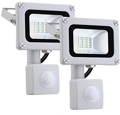 NIKEEYEN 2er Pack 10W LED Strahler mit Bewegungsmelder, Wasserdicht IP65 6500K Kaltes Weiß LED Flutlicht 1000LM LED Scheinwerfer für Garten Garage Sportplatz