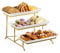 LAUCHUH Plateau de service à 3 niveaux en porcelaine avec support pliable plus robuste, plats de service et plateaux pour la Saint-Valentin, Noël, divertissement, doré, 30,5 cm