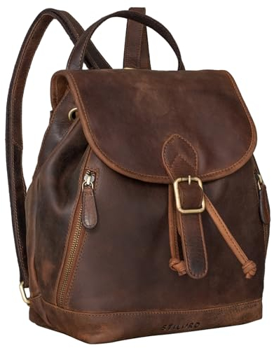 STILORD 'Allison' Rucksack Damen Modern Leder Vintage Daypack Klein Cityrucksack Rucksackhandtasche für Shopping Arbeit Reisen Echtleder, Farbe:kansas - braun