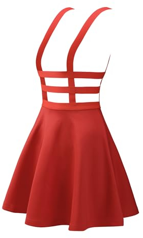 Allegra K Damen Hosenträger Rock Hoher Taille A-Linie Lässiger Latzrock Minirock Rot M