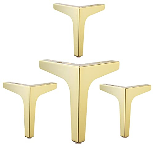 Eidoct Pieds de meubles de 15 cm, pieds de meubles de style moderne, pieds triangulaires en métal doré pour table, armoire, canapé, doré