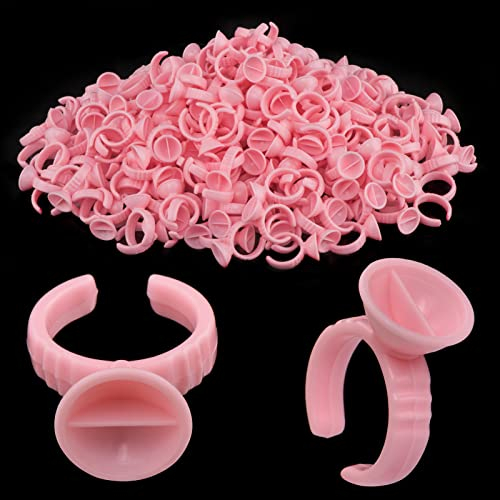 Beauty Junko [300PCS] Eyelash Extension 2 Slot Glue Ring, Lash Glue Holder Cup, Tattoo Ink Ring Cup, Pigment Ring Holder, Nail Art Ring, Lash Extensions Supplies and Accessories