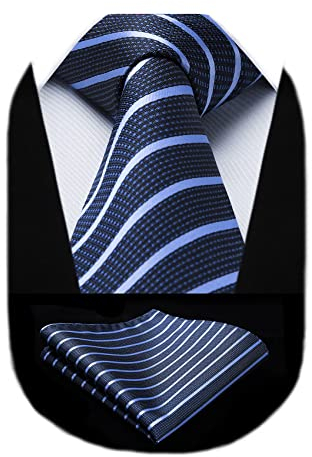 HISDERN Gestreifte Krawatte Blau Für Herren Taschentuch Klassische Formell Hochzeit Krawatten & Einstecktuch Set Für Business Work Club